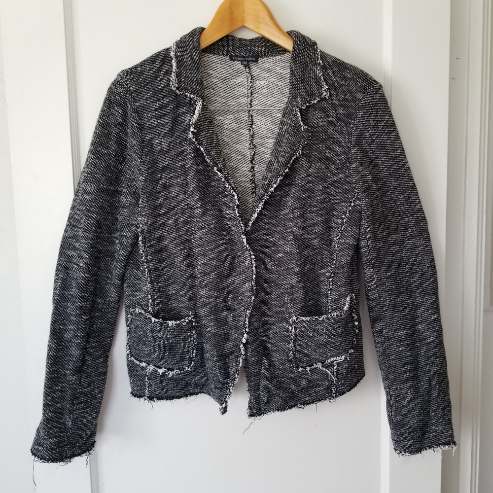 Eileen Fisher Black and White Knit Blazer Sz M